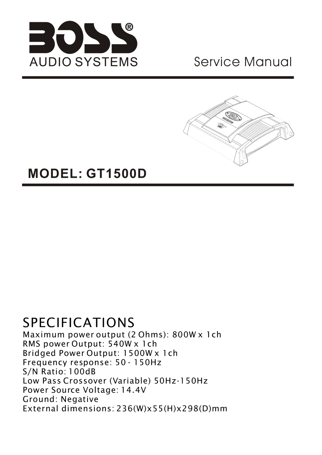 Boss Audio Systems service manual Model GT1500D 