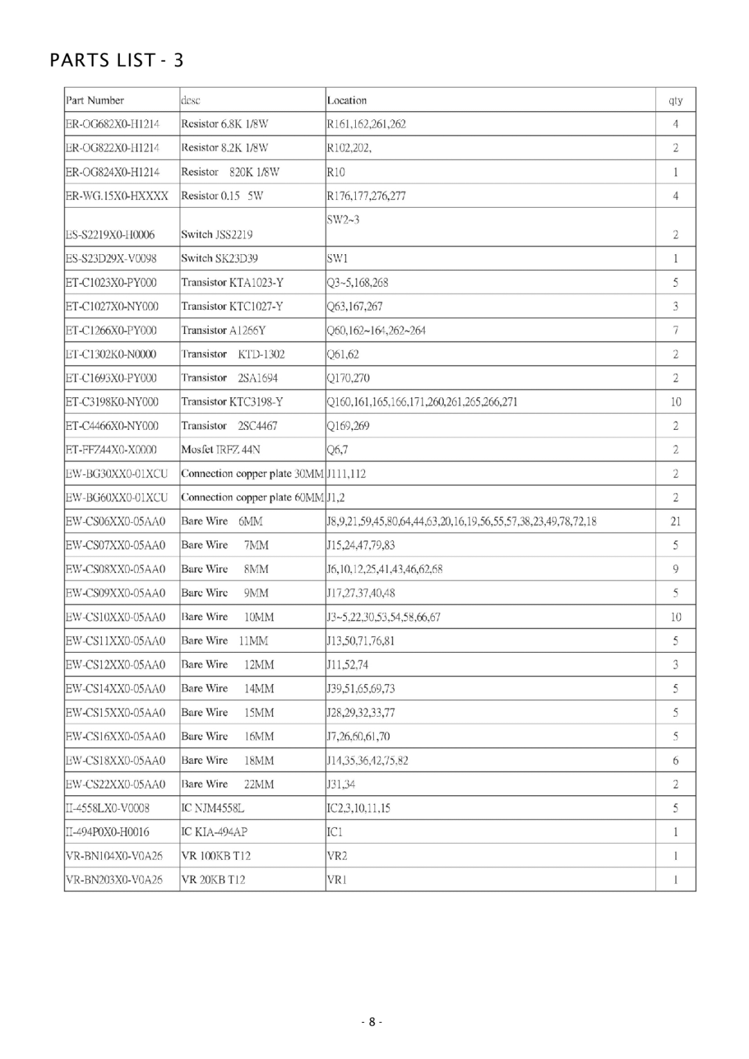 Boss Audio Systems GT380 service manual Parts List 