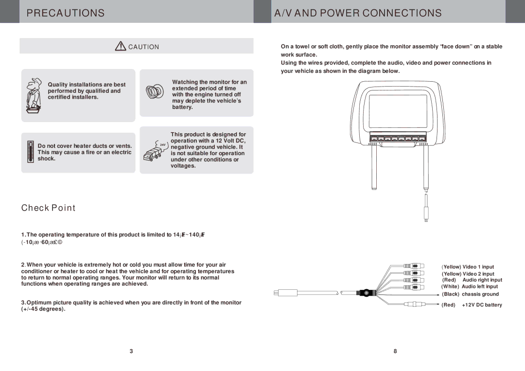 Boss Audio Systems HIR70GR, HIR70TA, HIR70BL manual Precautions Power Connections, Check Point 