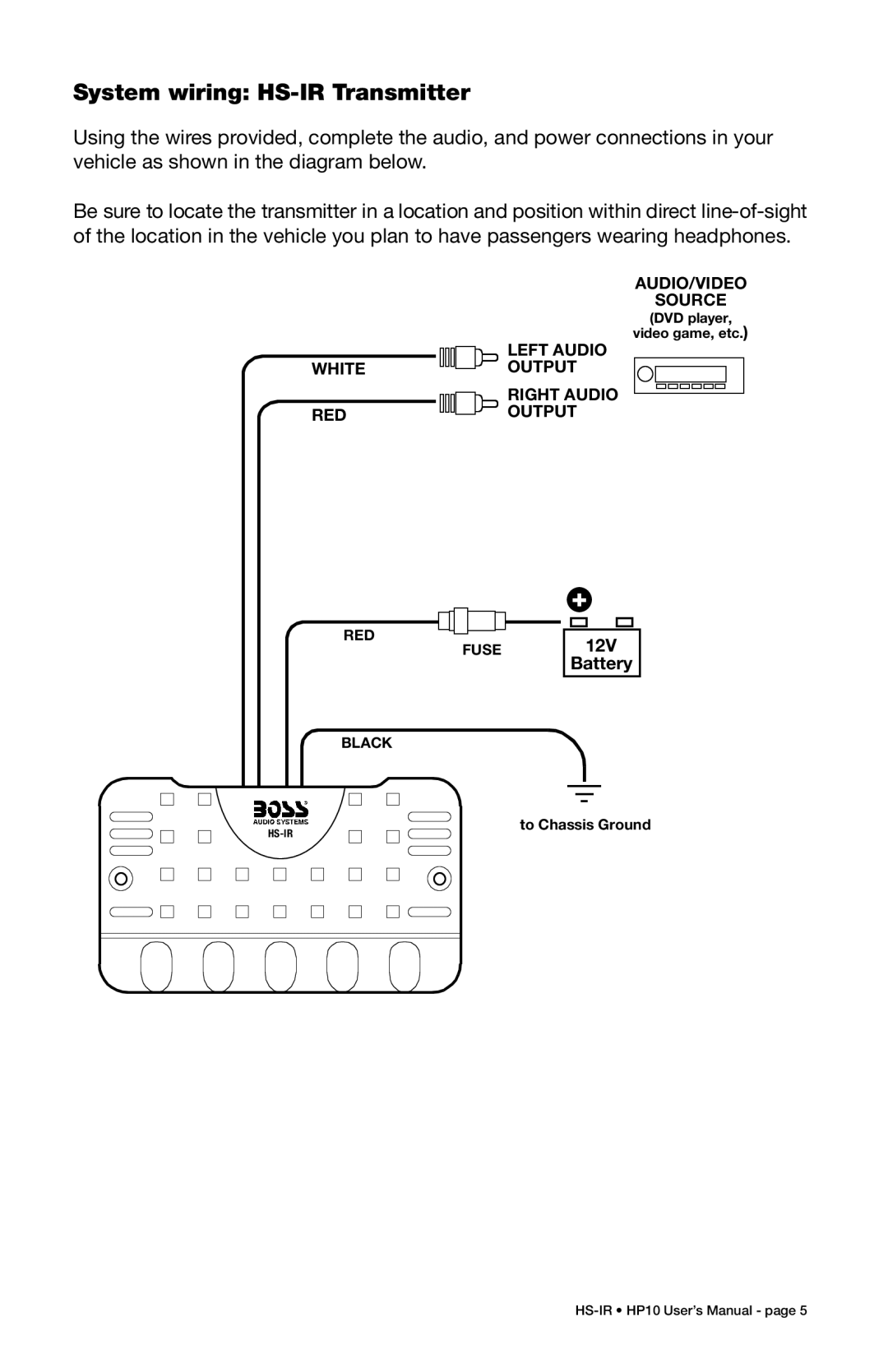 Boss Audio Systems HP-10 user manual System wiring HS-IR Transmitter 