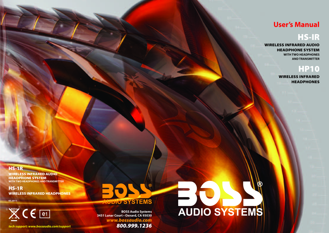 Boss Audio Systems HP-10 user manual Wireless Infrared Audio Headphone System, Wireless Infrared Headphones, Hs-Ir, HP10 