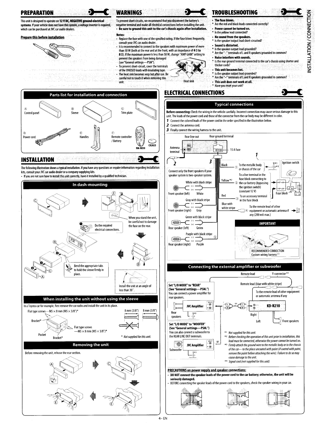 Boss Audio Systems KD-R210 user service TopreventShort-drCUIt,covertheterminaIS~, Illllllllllllllld, +=5 