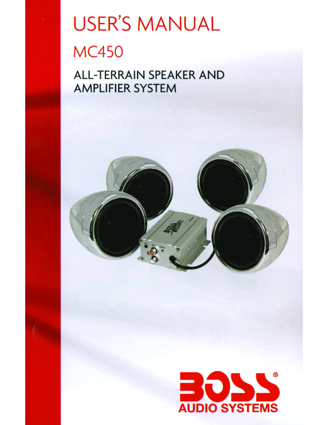 Boss Audio Systems MC450 user manual All-Terrainspeaker And Amplifier System, Audio Systems 