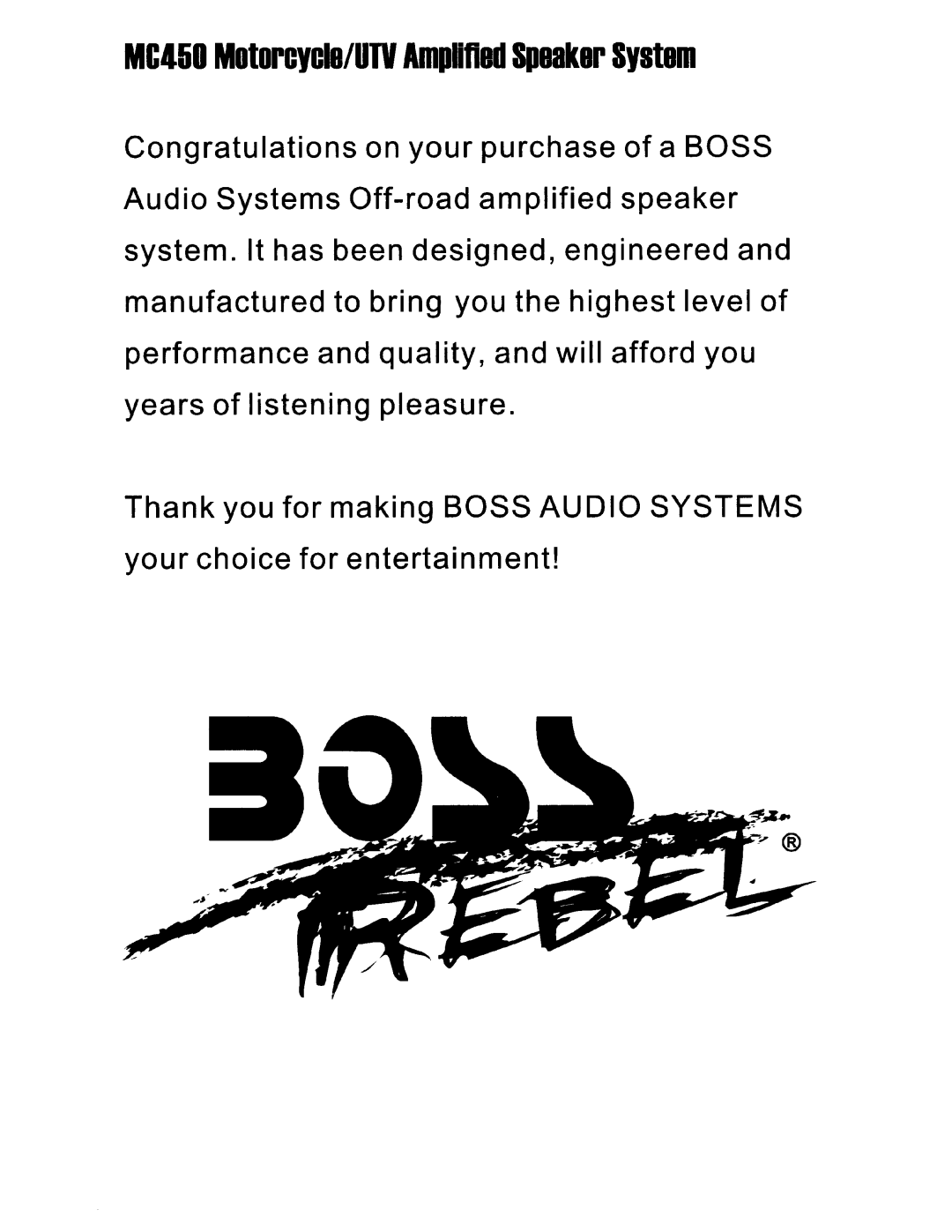 Boss Audio Systems MC450 user manual Systam 