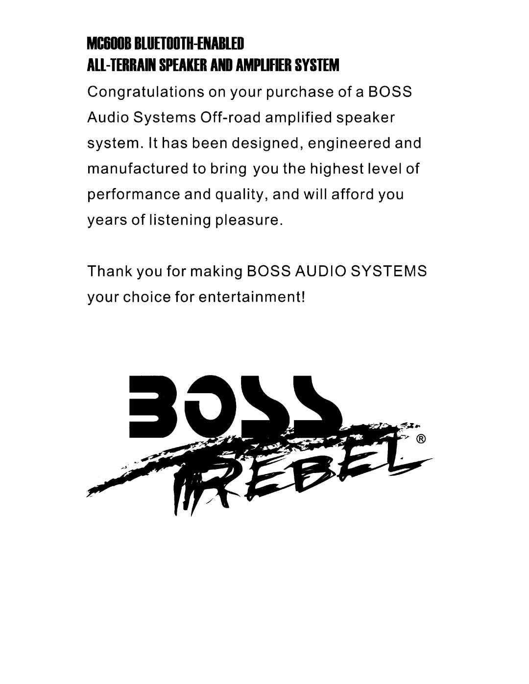 Boss Audio Systems MC600B user manual Mc&Oob Bluetddth-Enabled, All-Terrainspeaker And Amplifier System 