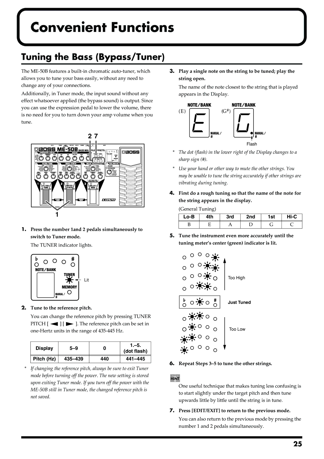 Boss Audio Systems ME-50B owner manual Convenient Functions, Tuning the Bass Bypass/Tuner 