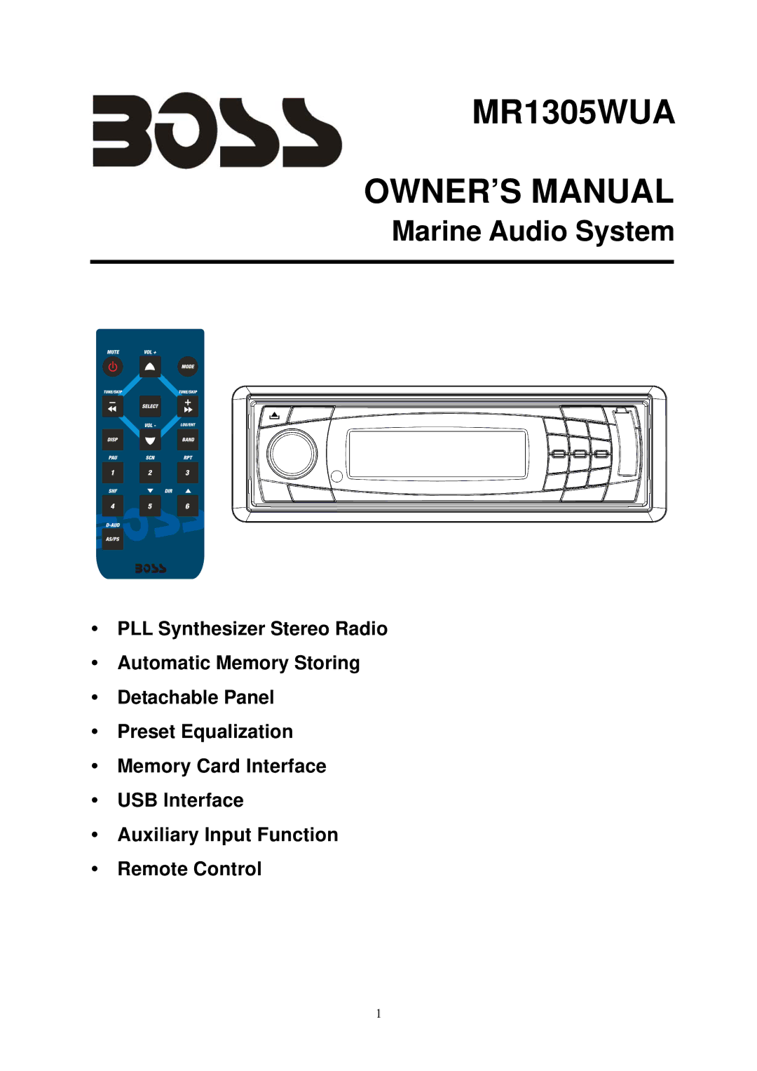 Boss Audio Systems MR1305WUA manual 