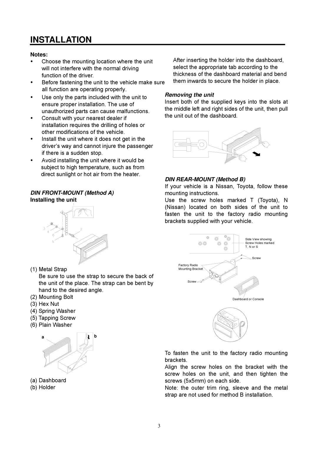 Boss Audio Systems MR1305WUA manual Installation, Installing the unit 