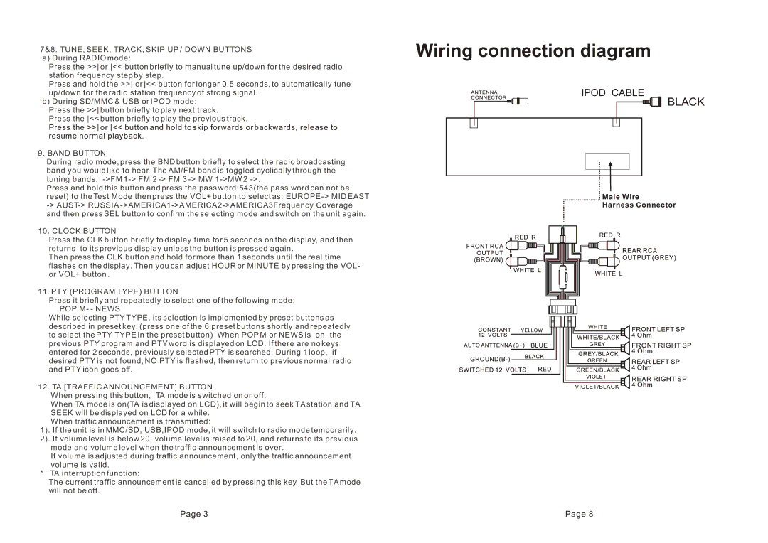 Boss Audio Systems mr1315bua manual Wiring connection diagram 