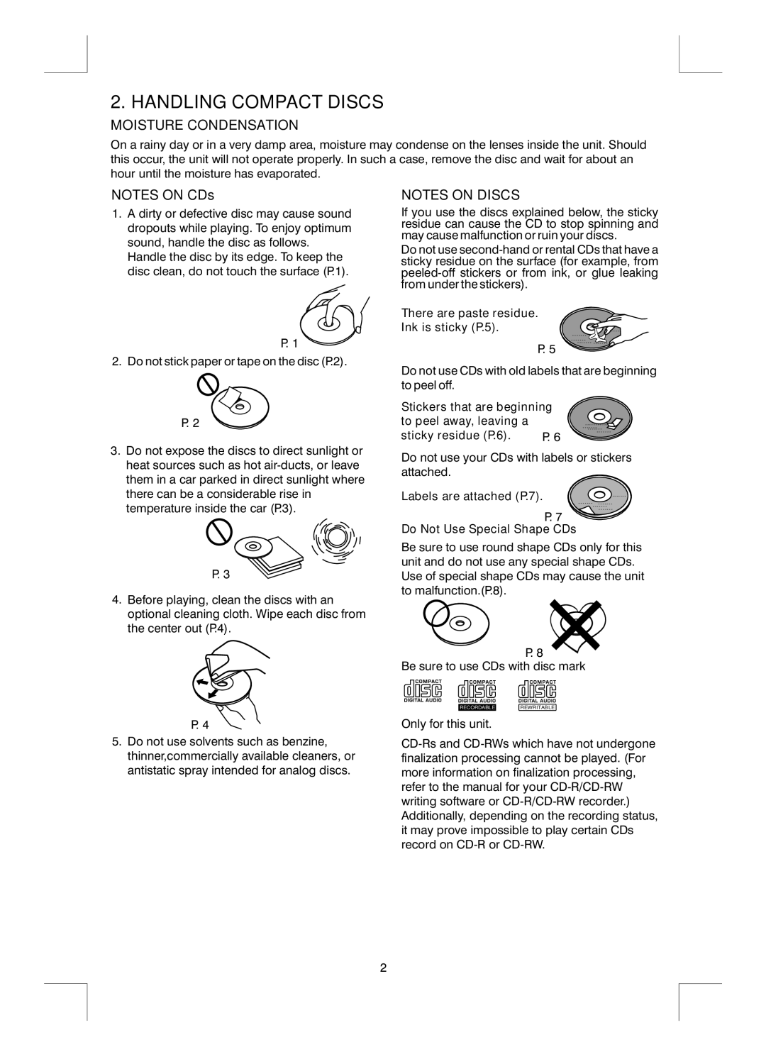 Boss Audio Systems MR1420W, mr1420s manual Handling Compact Discs, Moisture Condensation 