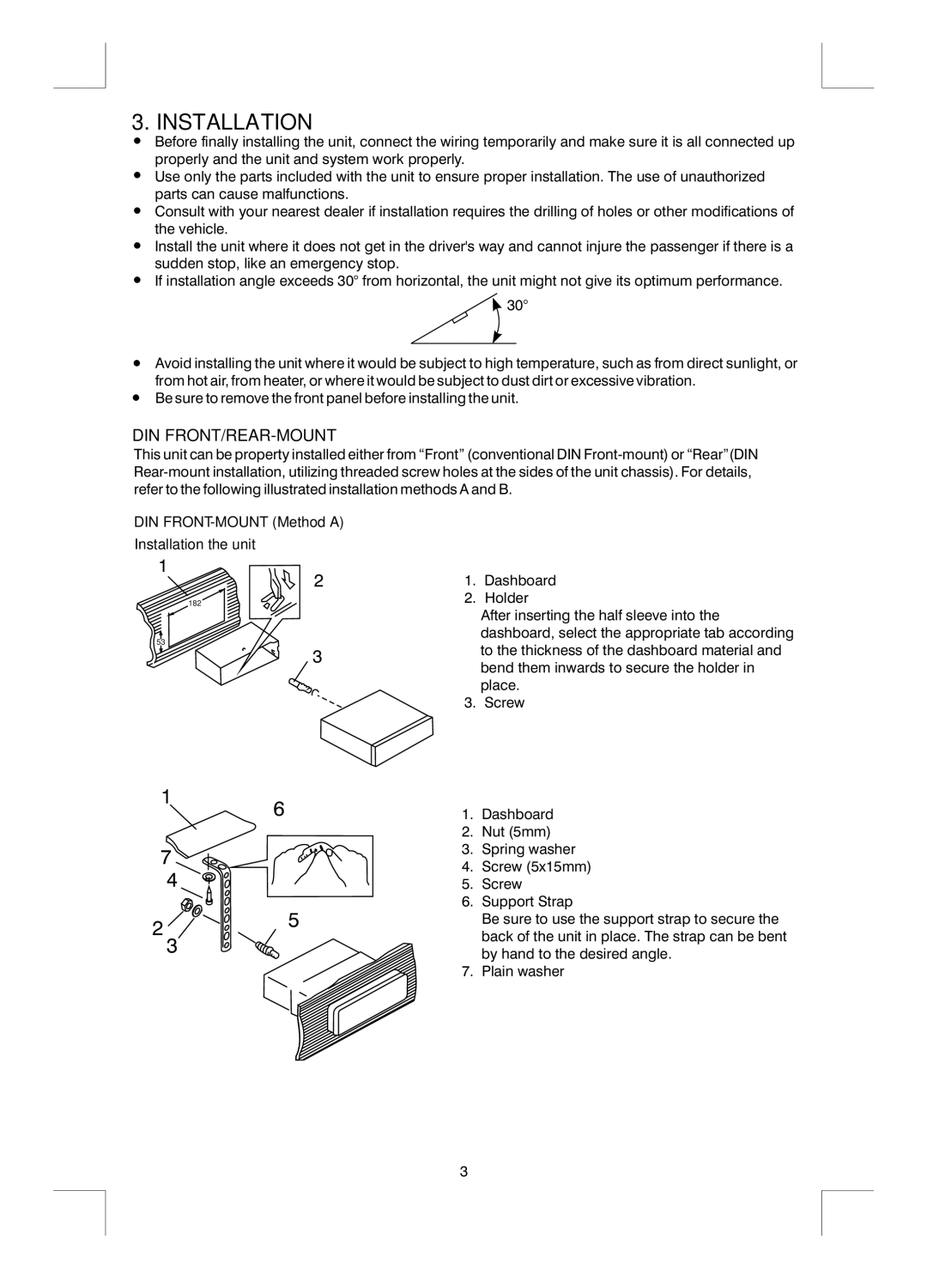 Boss Audio Systems mr1420s, MR1420W manual DIN FRONT-MOUNT Method a Installation the unit 