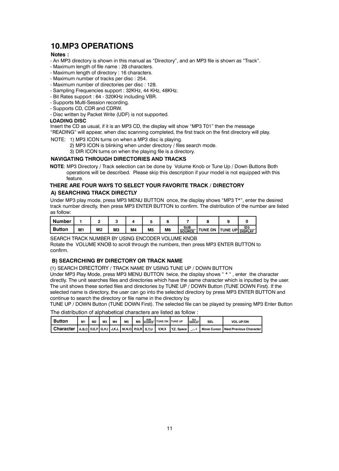 Boss Audio Systems mr1420s manual 10.MP3 Operations, Seacrching by Directory or Track Name, Number Button 