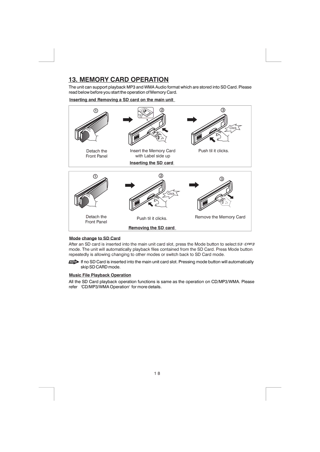 Boss Audio Systems MR1525UI manual Memory Card Operation 