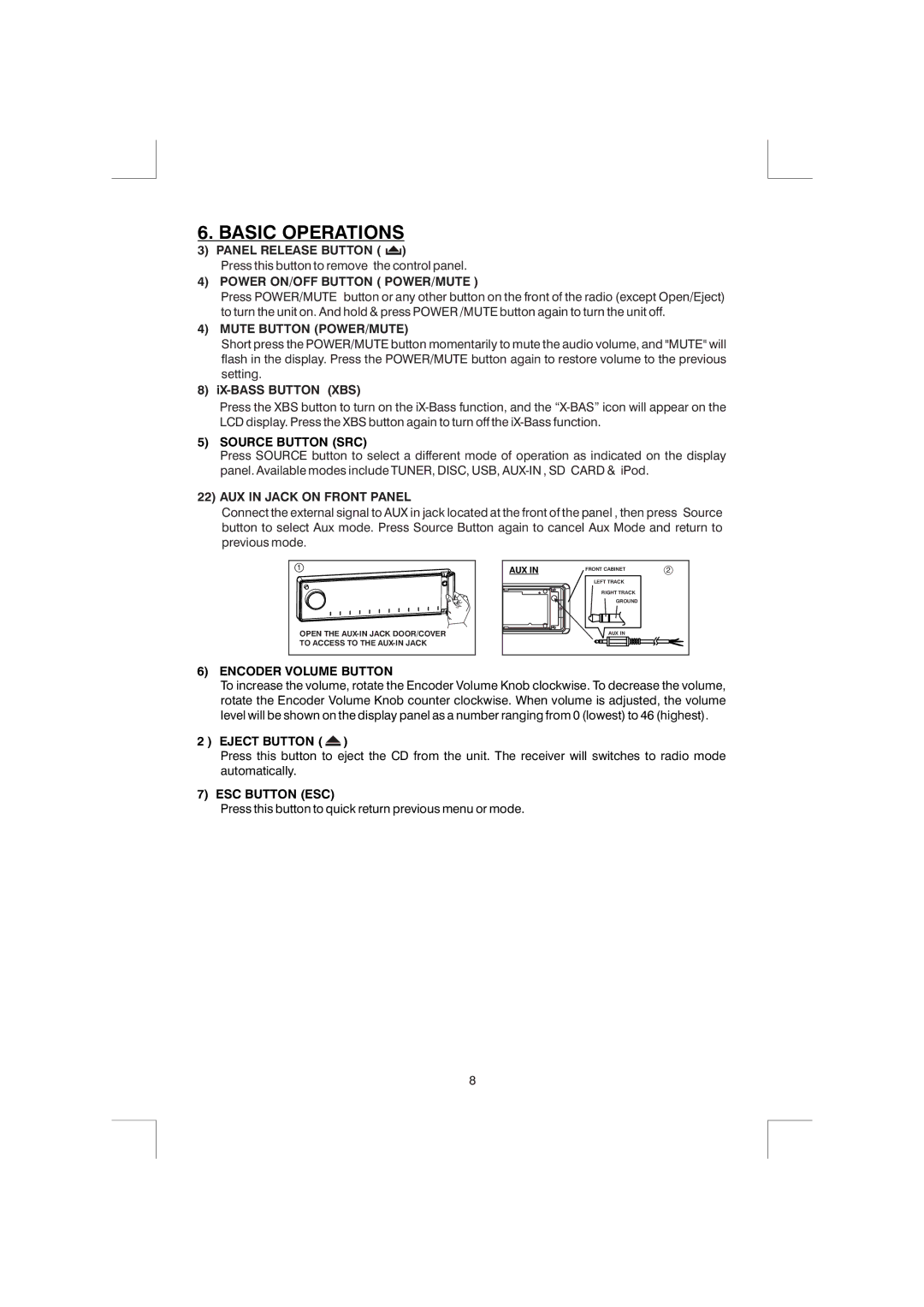 Boss Audio Systems MR1525UI manual Basic Operations 