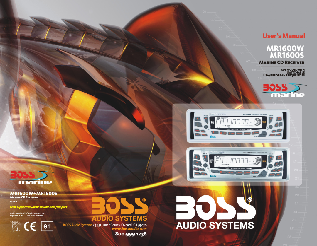 Boss Audio Systems MR1600S, MR1600W manual 
