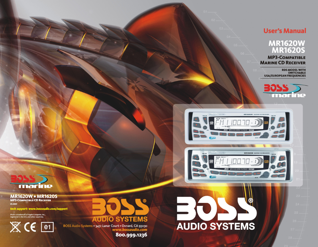 Boss Audio Systems MR1620S, MR1620W manual 