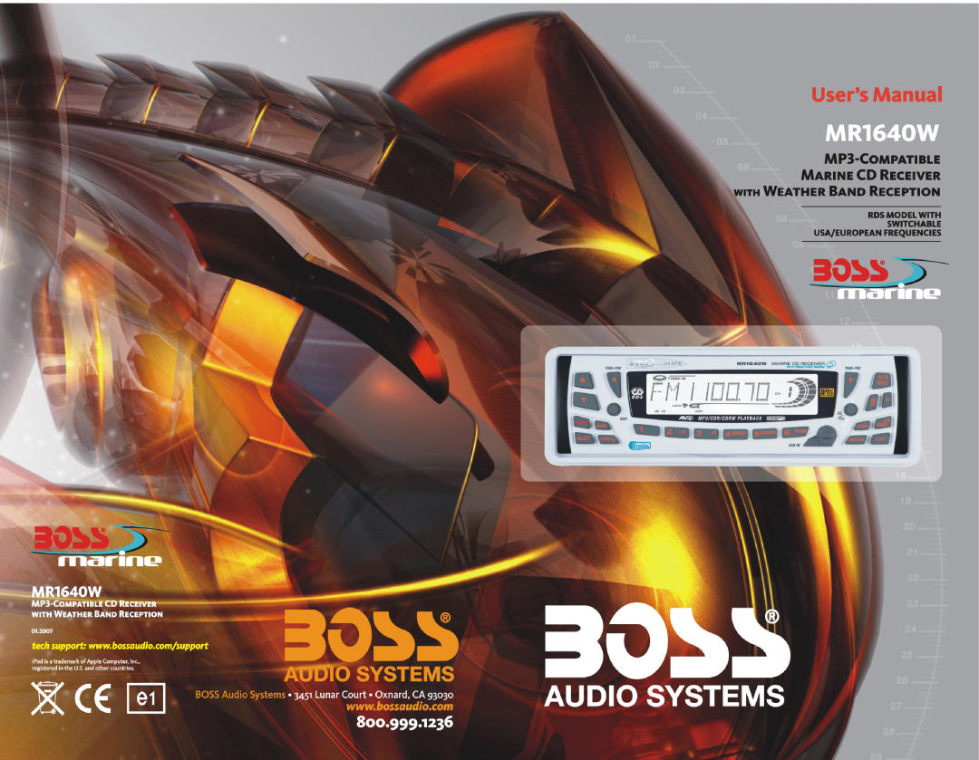 Boss Audio Systems MR1640W, MR1620W, MR2080W, MR1620S, MR1600W manual 