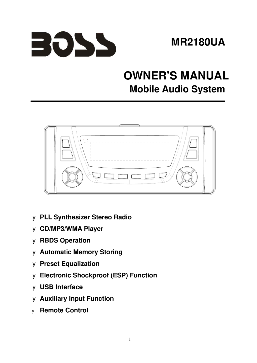 Boss Audio Systems MR218OUA manual MR2180UA 