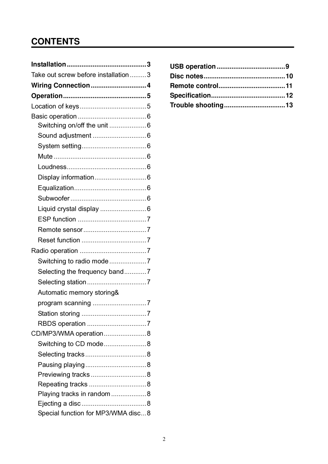 Boss Audio Systems MR218OUA manual Contents 