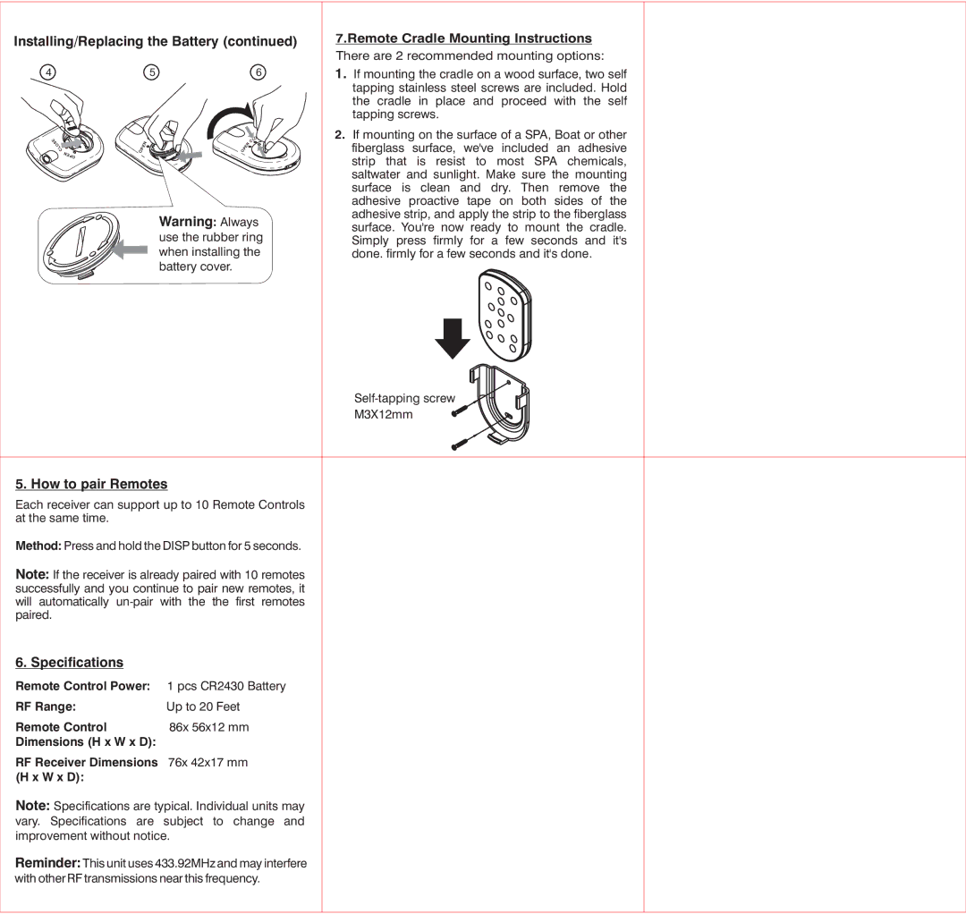 Boss Audio Systems MRF90 user manual How to pair Remotes, Specifications 