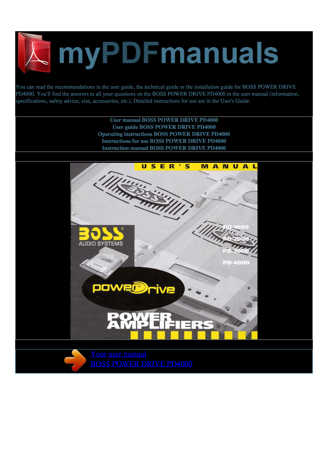Boss Audio Systems PD-1000, PD-4000, PD-3000, PD-2000 user manual 
