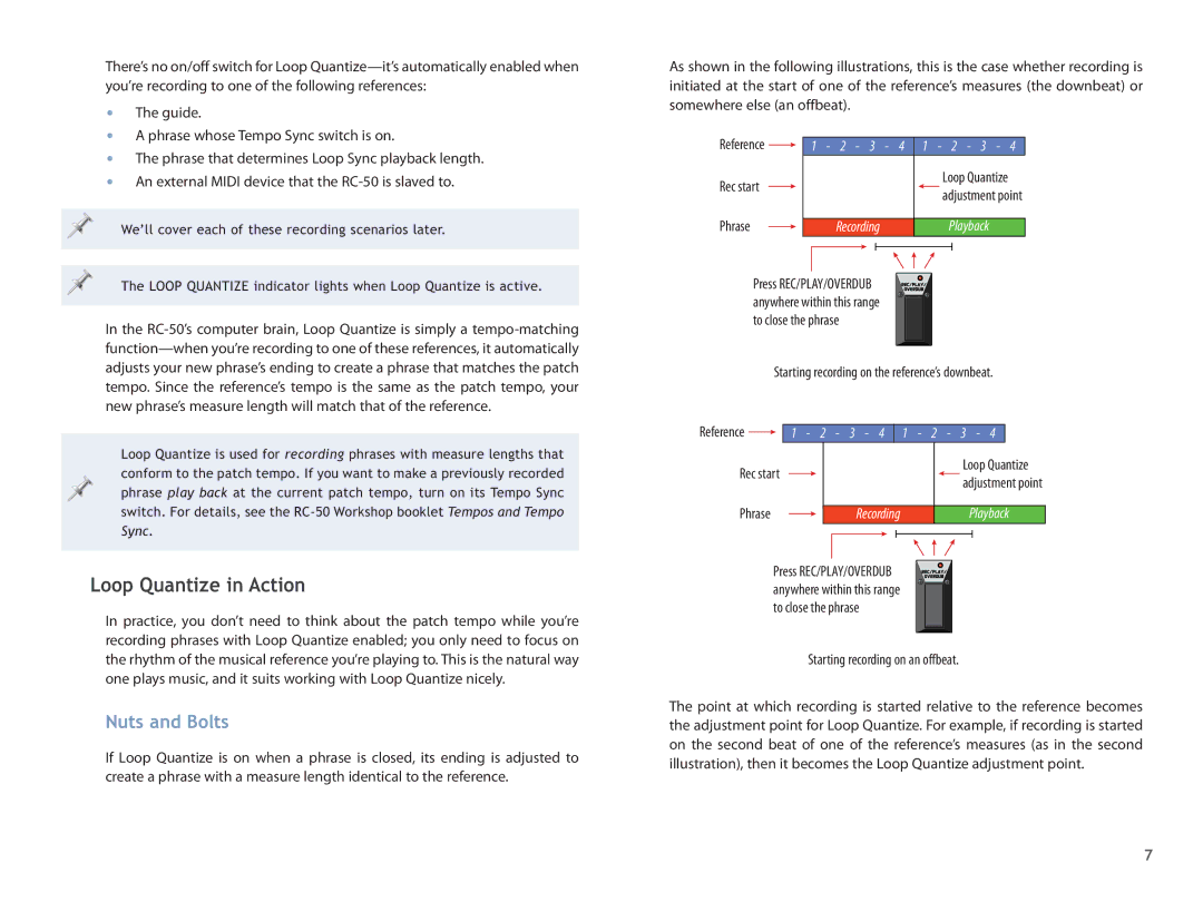 Boss Audio Systems RC50 manual Loop Quantize in Action, Nuts and Bolts, An external Midi device that the RC-50 is slaved to 