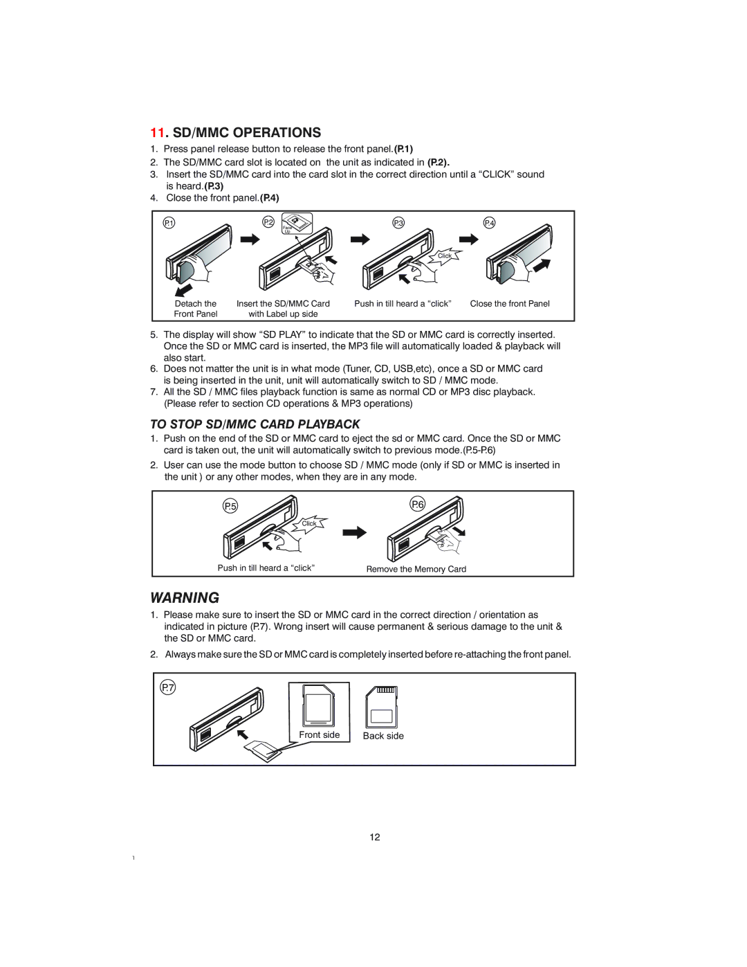 Boss Audio Systems RDS735UA manual 11. SD/MMC Operations 