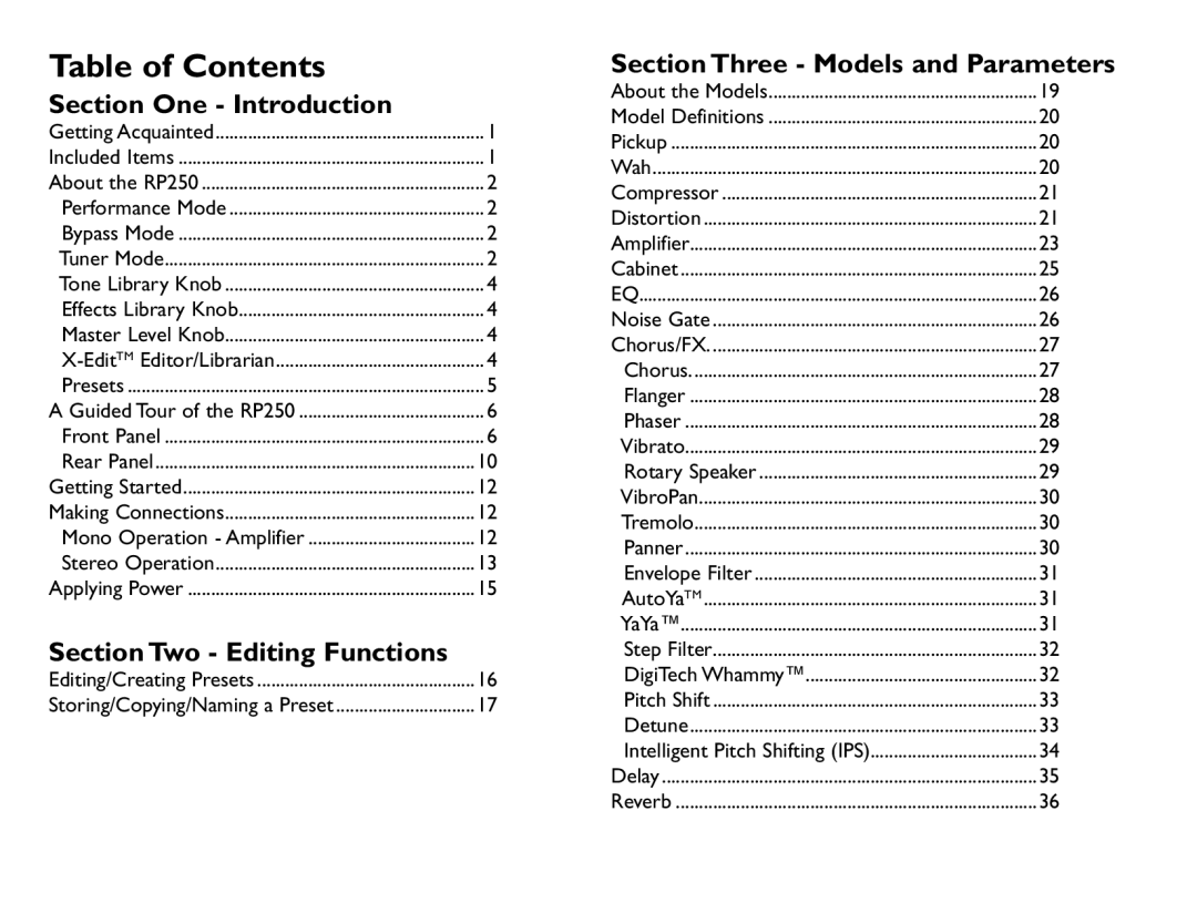 Boss Audio Systems RP250 user manual Table of Contents 