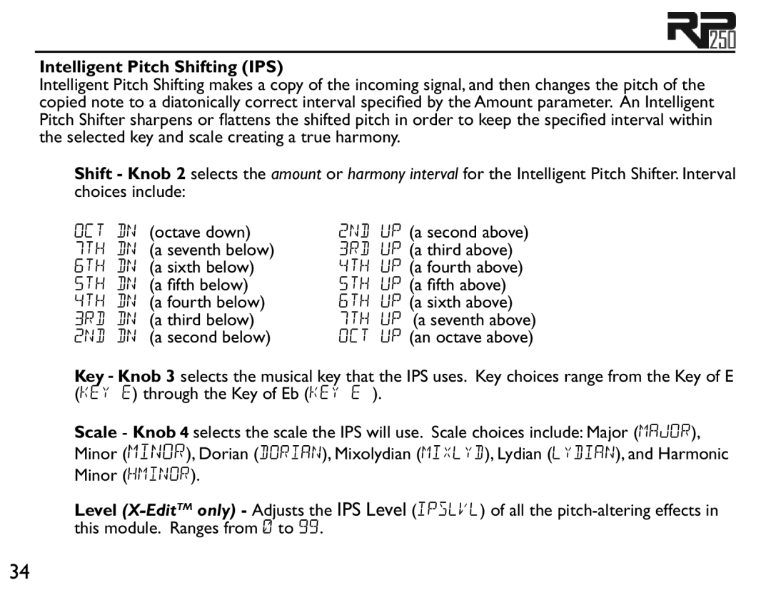 Boss Audio Systems RP250 user manual Intelligent Pitch Shifting IPS 