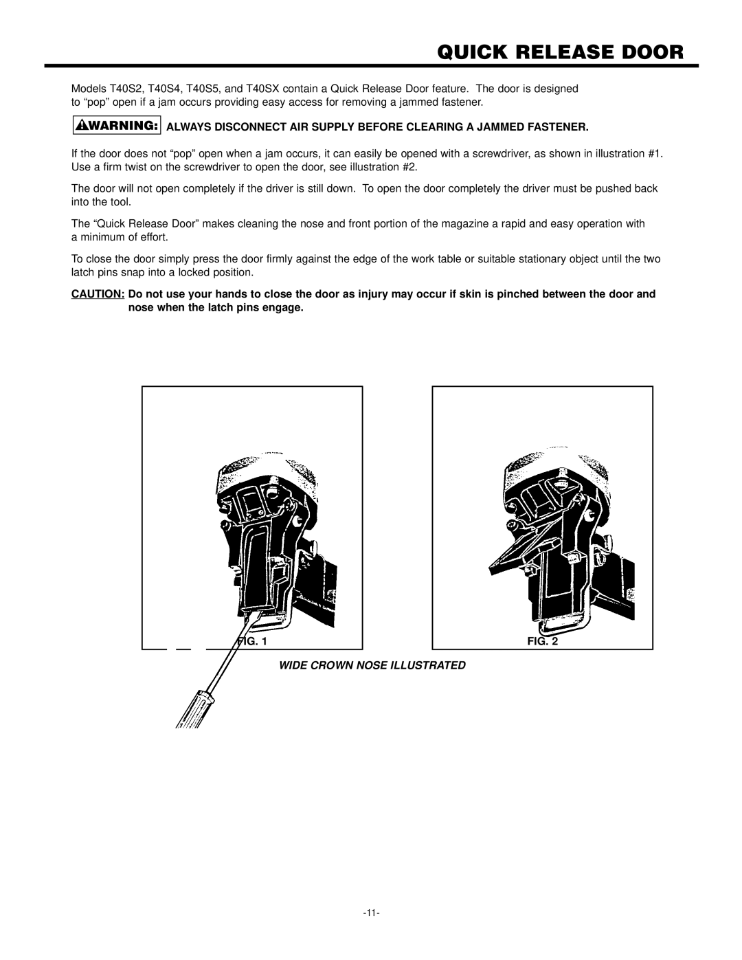 Bostitch 102272REVB 3/97 manual Quick Release Door 