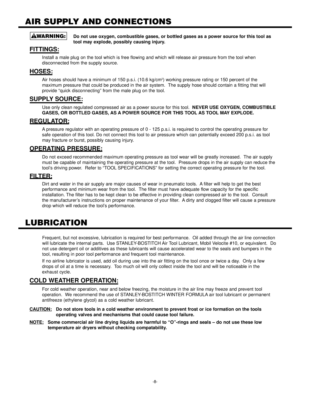 Bostitch 102272REVB 3/97 manual Lubrication 