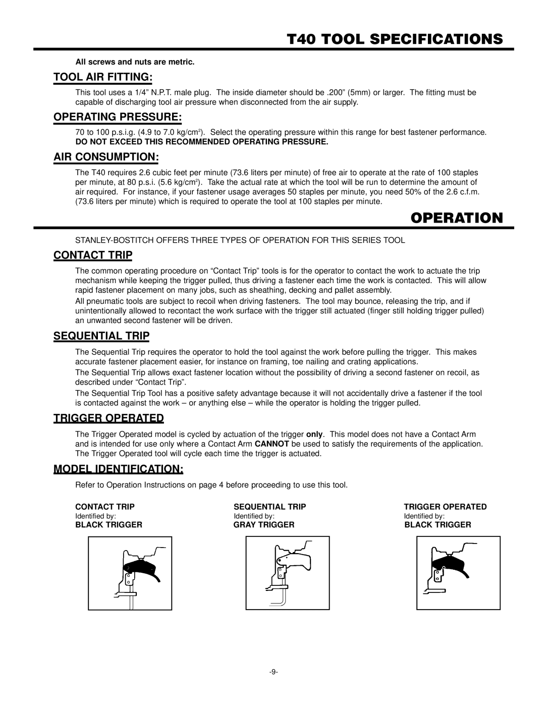 Bostitch 102272REVB 3/97 manual T40 Tool Specifications 