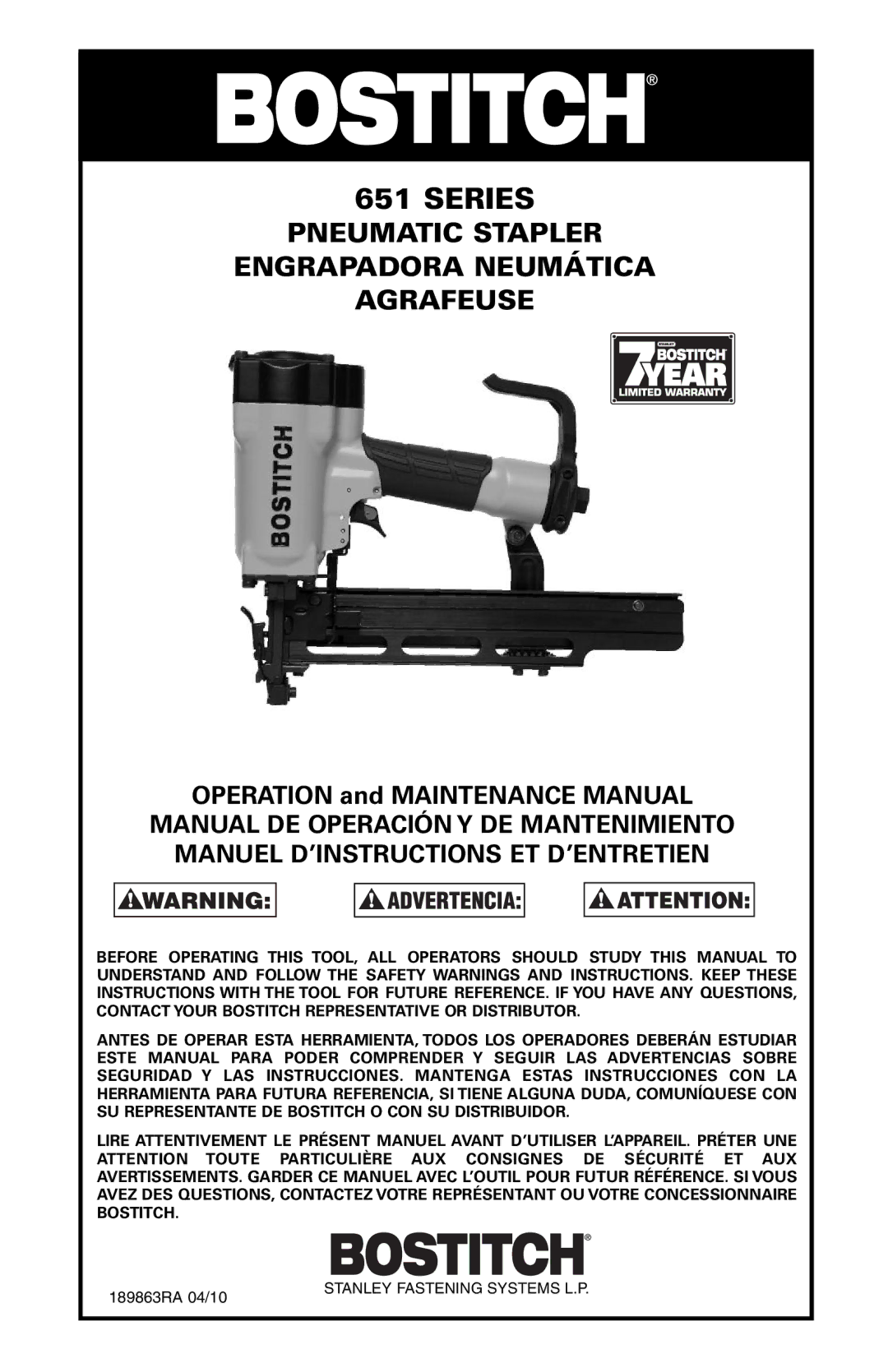 Bostitch 651S5 manual Series 