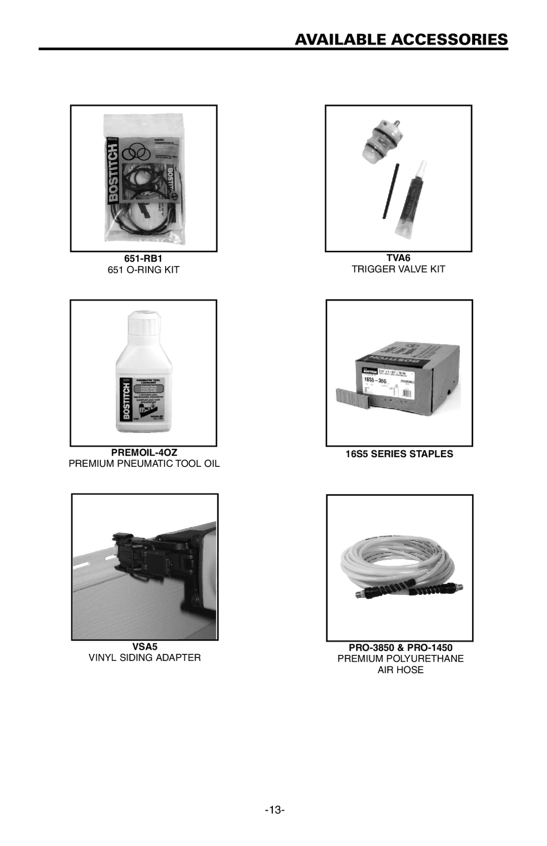 Bostitch 651S5 manual Available Accessories 