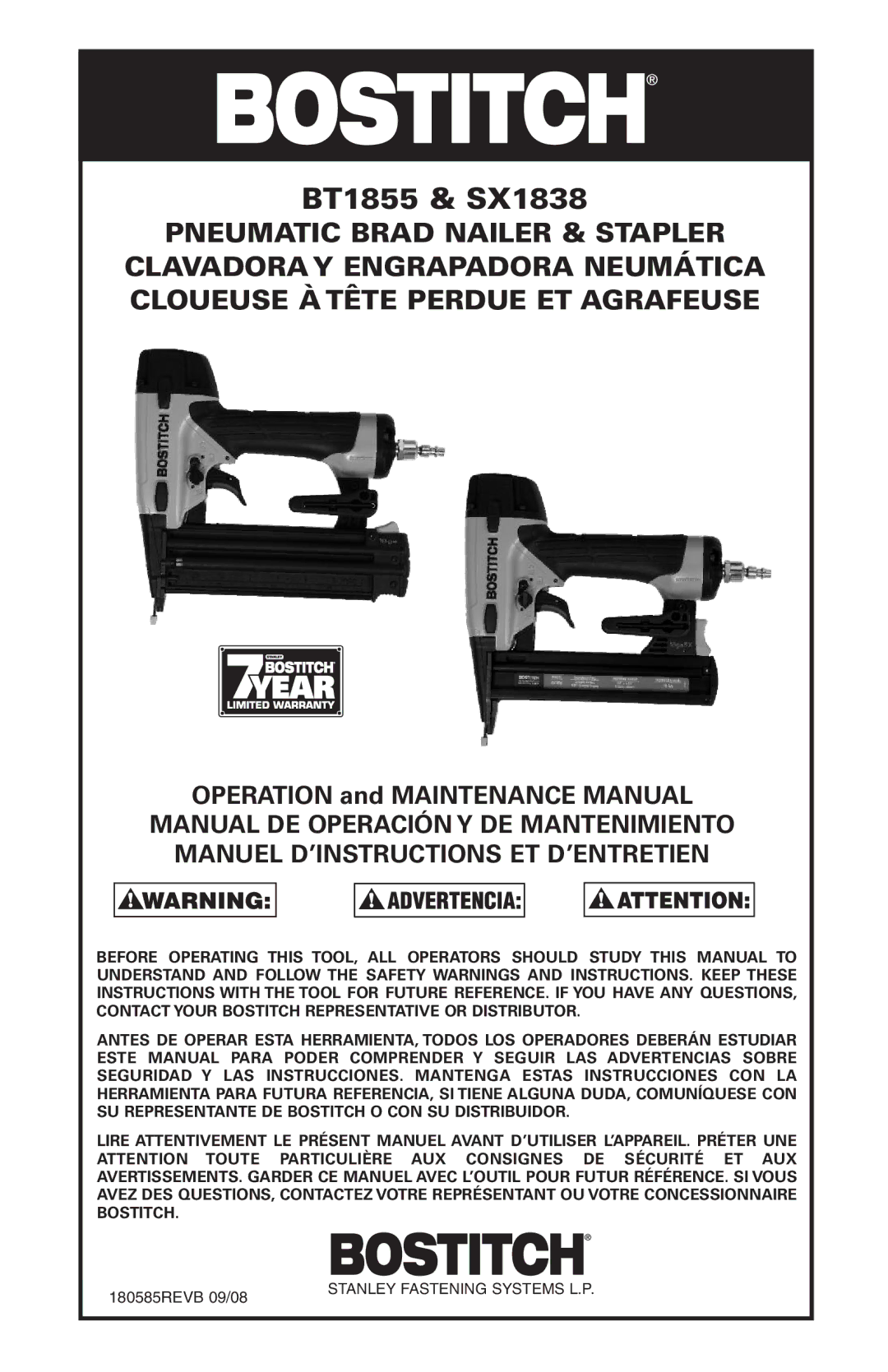 Bostitch BT1855K manual BT1855 & SX1838 