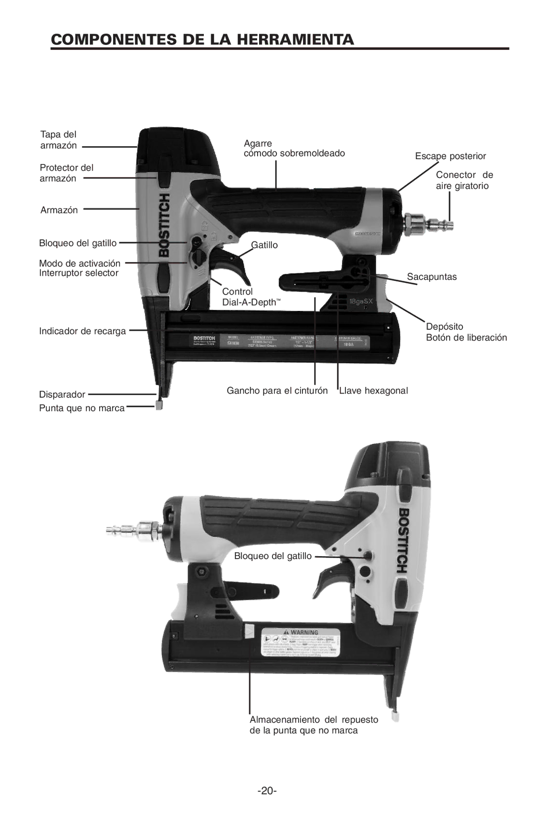 Bostitch BT1855K manual Componentes DE LA Herramienta 