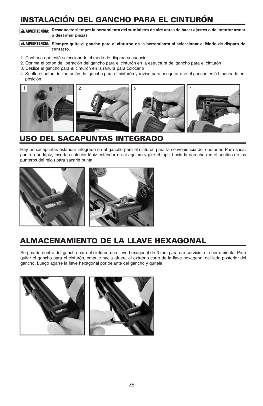 Bostitch BT1855K manual Instalación DEL Gancho Para EL Cinturón, USO DEL Sacapuntas Integrado 