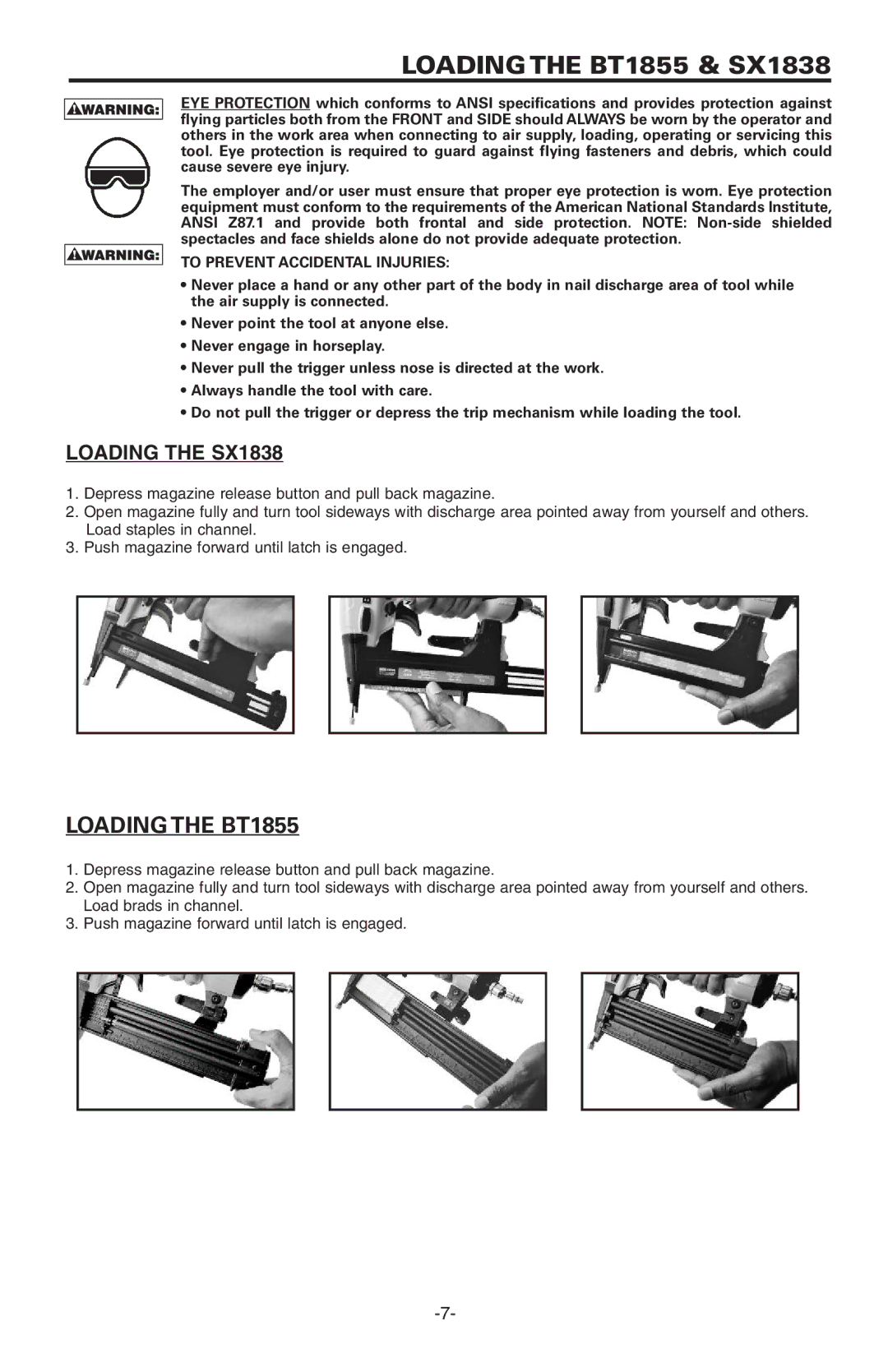 Bostitch BT1855K manual Loadingthe BT1855 & SX1838, Loading the SX1838 