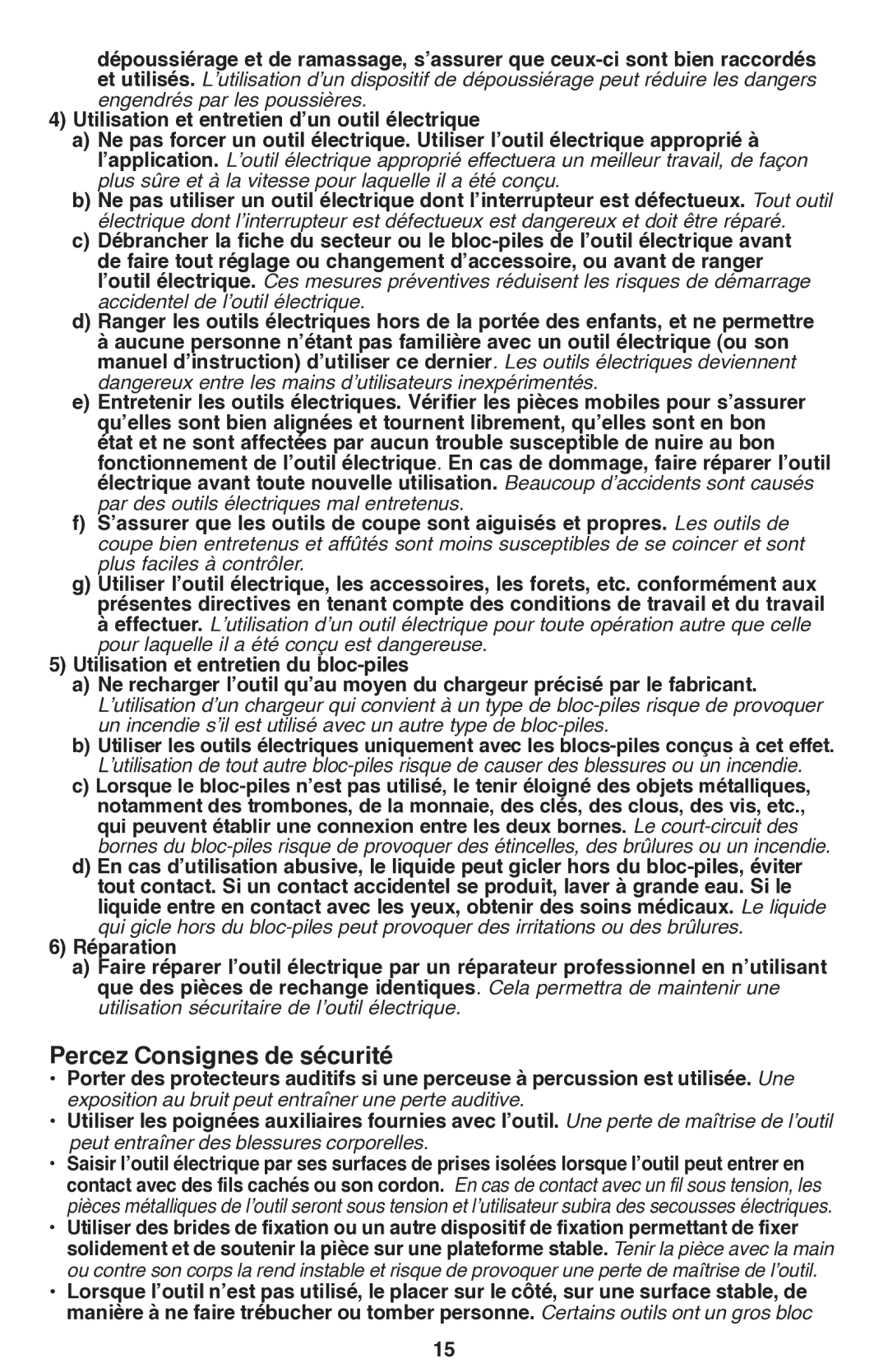 Bostitch BTC400LB instruction manual Percez Consignes de sécurité 