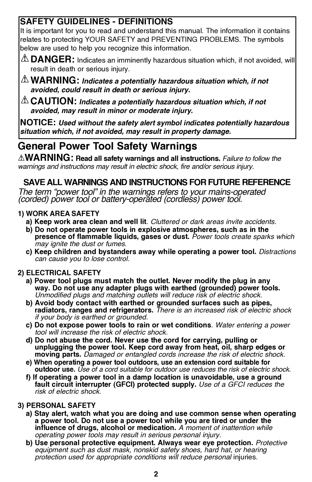 Bostitch BTC400LB instruction manual Safety Guidelines Definitions, Work Area Safety 