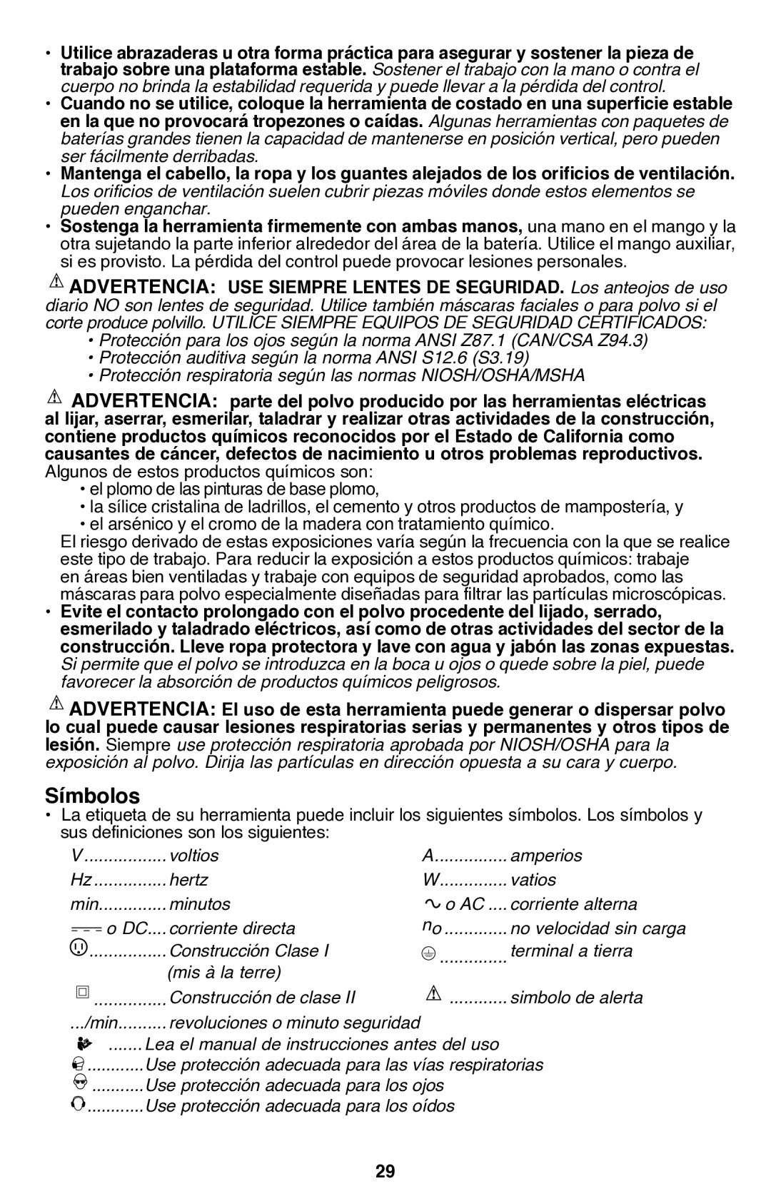 Bostitch BTC400LB instruction manual Símbolos 