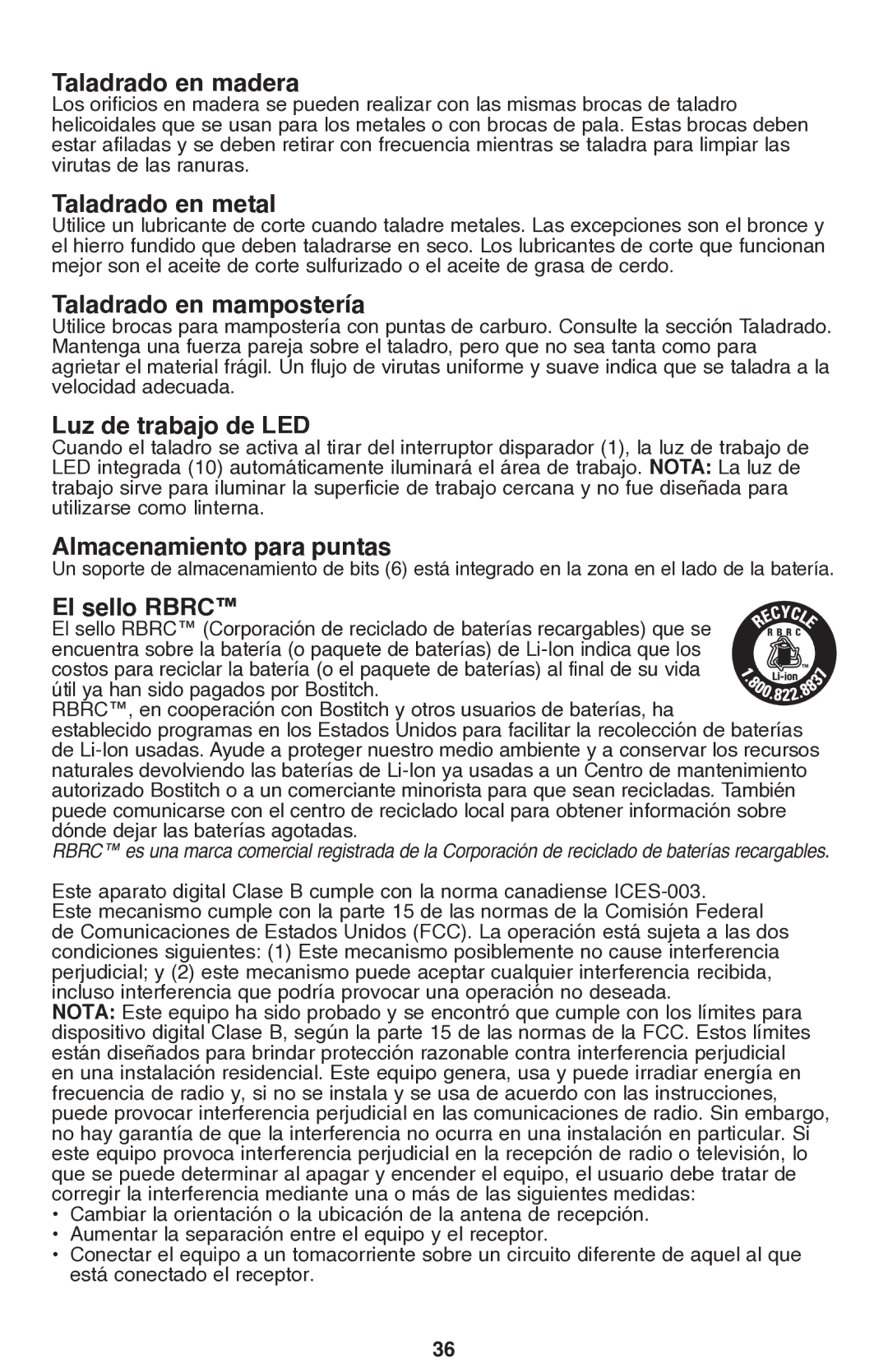 Bostitch BTC400LB Taladrado en madera, Taladrado en metal, Taladrado en mampostería, Luz de trabajo de LED, El sello Rbrc 