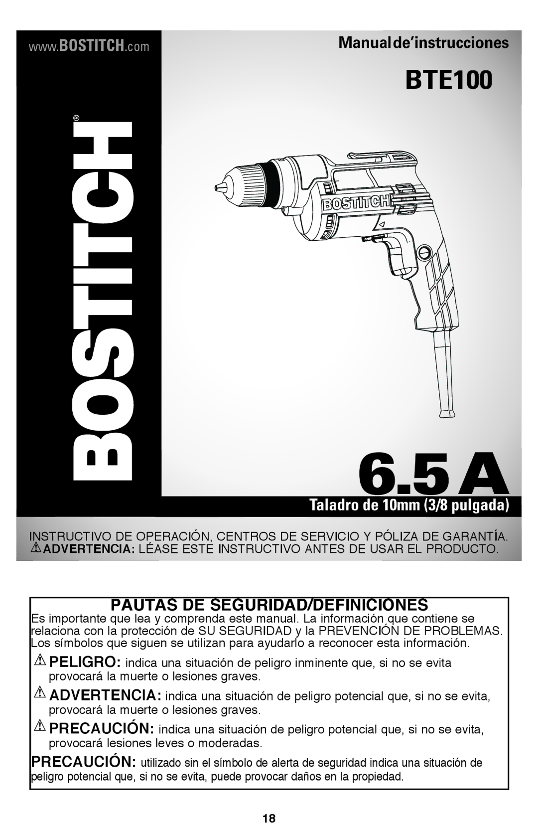 Bostitch BTE100K instruction manual Pautas DE SEGURIDAD/DEFINICIONES 