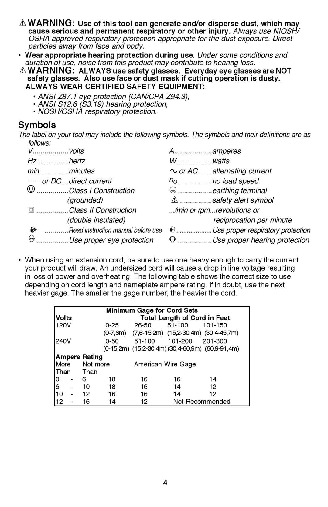 Bostitch BTE100K instruction manual Symbols, Always Wear Certified Safety EQUIPMENT  