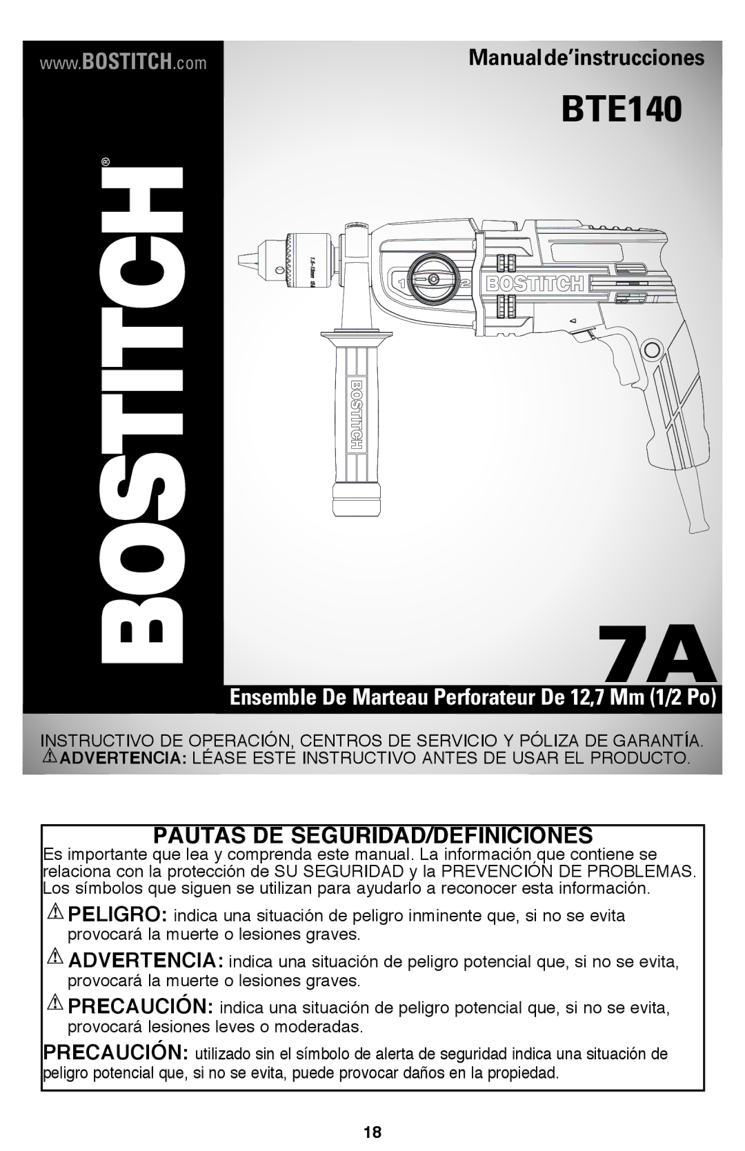 Bostitch BTE140K instruction manual Pautas DE SEGURIDAD/DEFINICIONES 