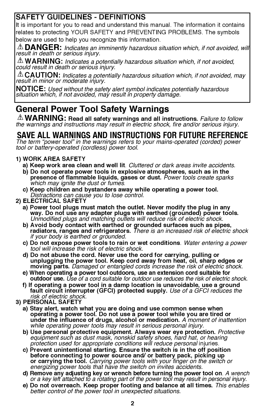 Bostitch BTE140K instruction manual Safety Guidelines Definitions, Work Area Safety 