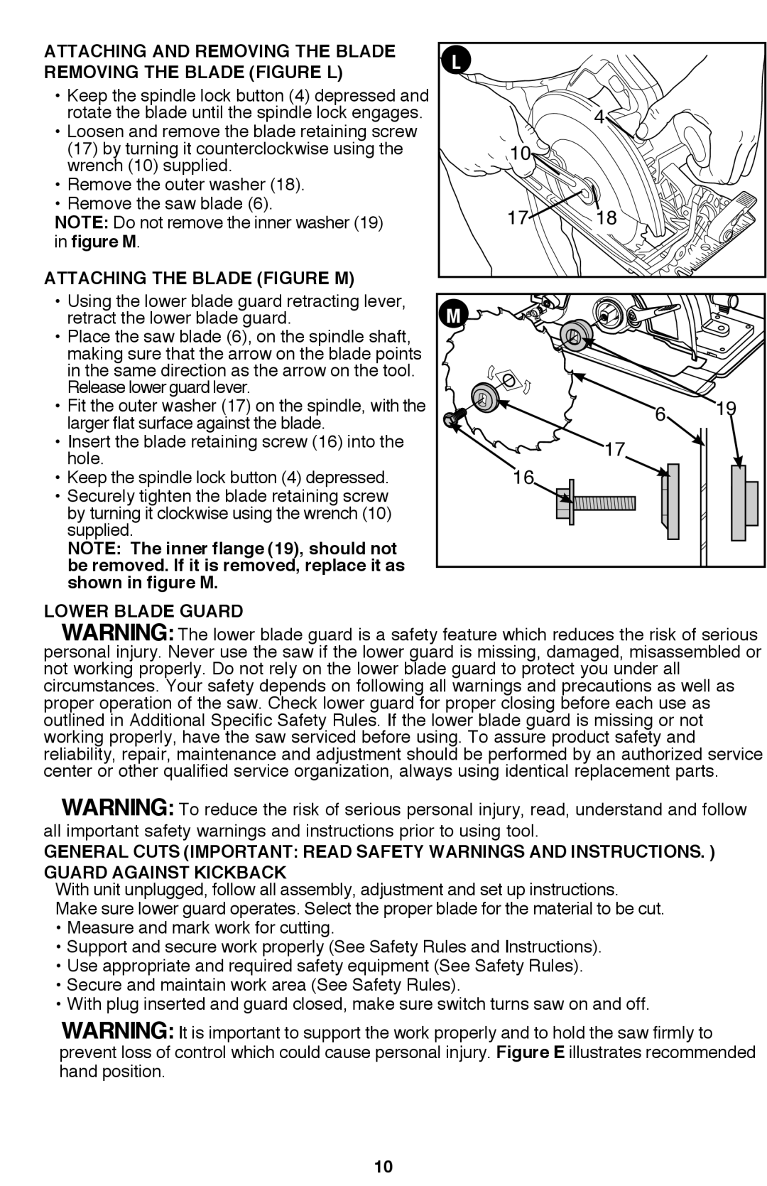 Bostitch BTE300K instruction manual Attaching the blade FigURE M, Guard Against Kickback 