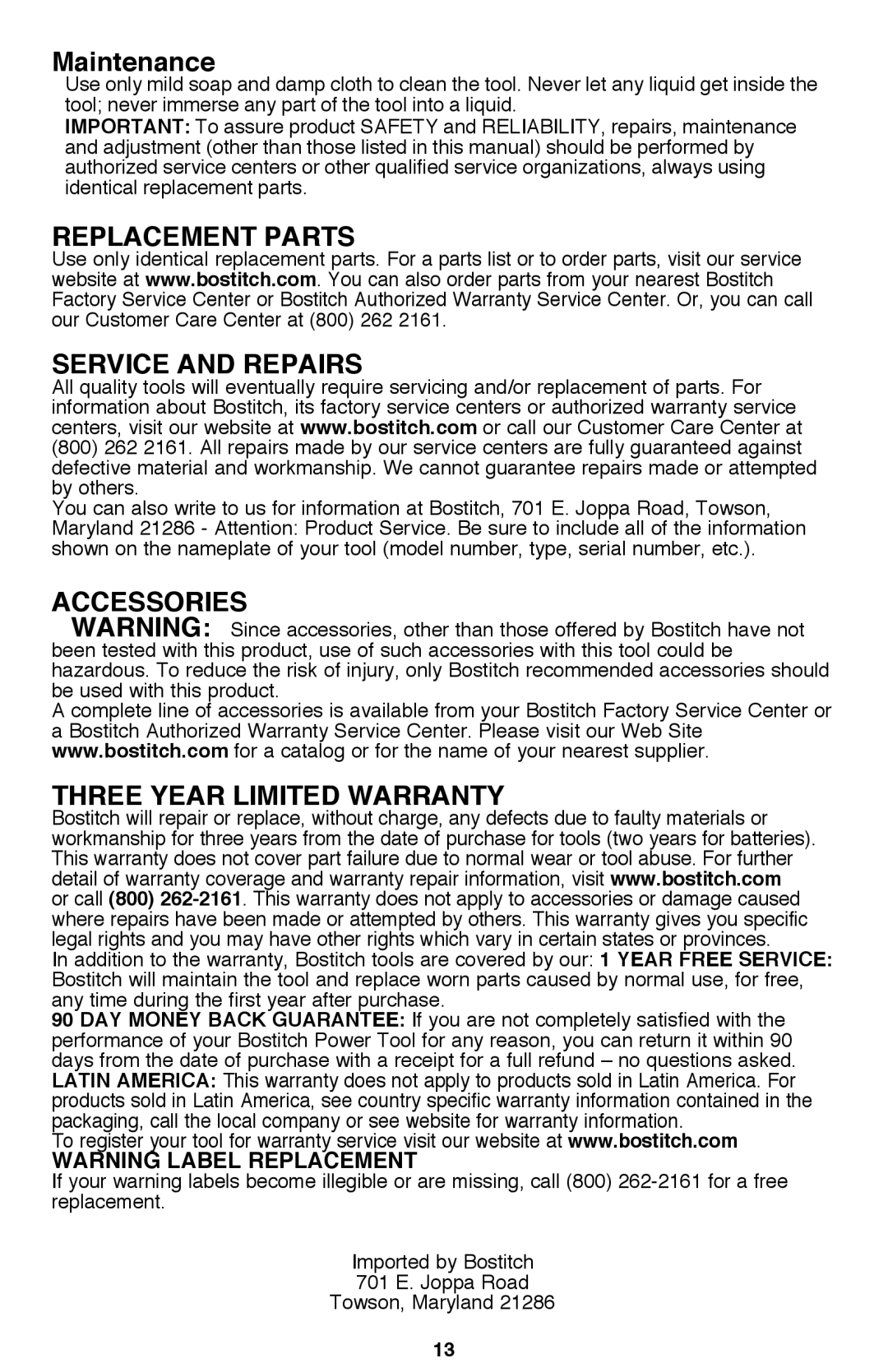 Bostitch BTE300K instruction manual Replacement Parts Service and Repairs 