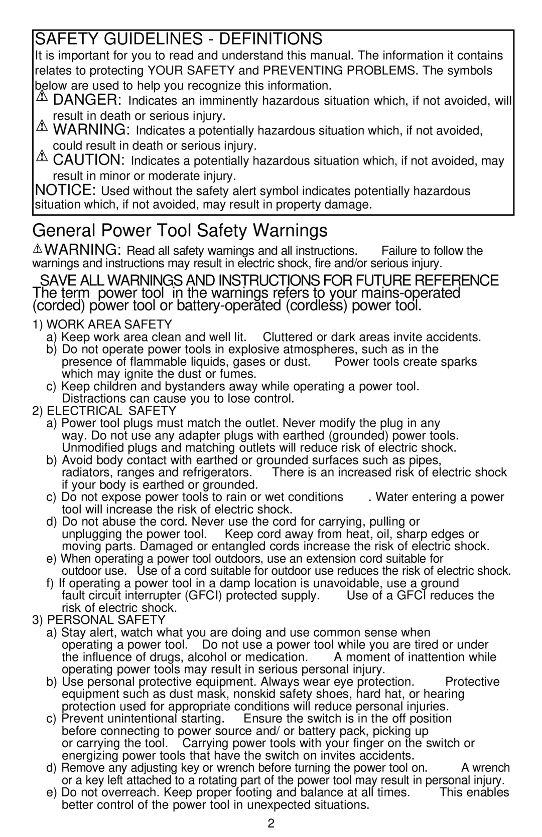 Bostitch BTE300K instruction manual Safety Guidelines Definitions, Work Area Safety 