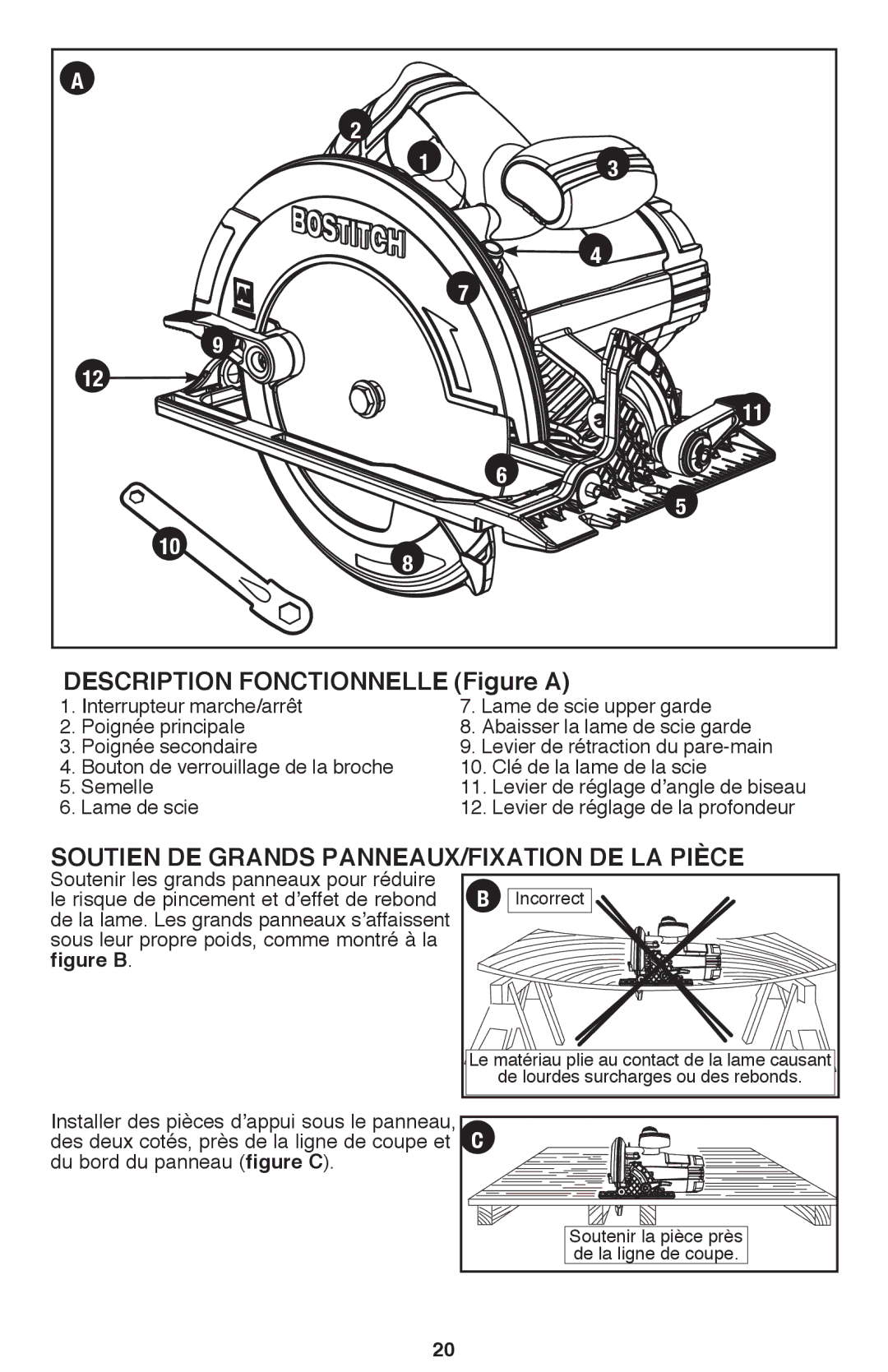 Bostitch BTE300K instruction manual Description Fonctionnelle Figure a, Soutien de grands panneaux/fixation de la pièce 